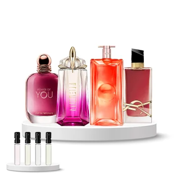 Discovery Box (Lancôme Idôle Peach'N Roses, Armani Power of You, Mugler Alien Pulp, Yves Saint Laurent Libre Berry Crush)