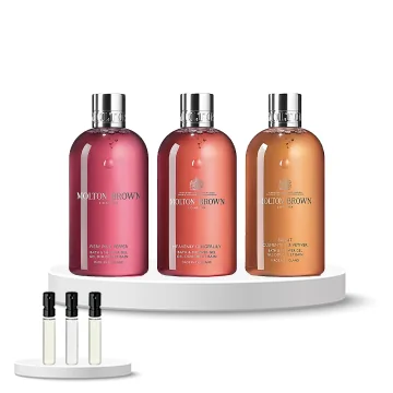 Molton Brown Bath & Showergel 3 x 30 ml (Fiery Pink Pepper, Heavenly Ginger, Sunlit Clementine & Vetiver)