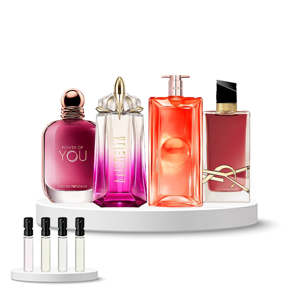 Discovery Box (Lancôme Idôle Peach'N Roses, Armani Power of You, Mugler Alien Pulp, Yves Saint Laurent Libre Berry Crush)