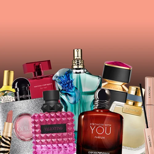Promotiebeeld met een collectie van nieuwe luxe parfums en cosmetica.
