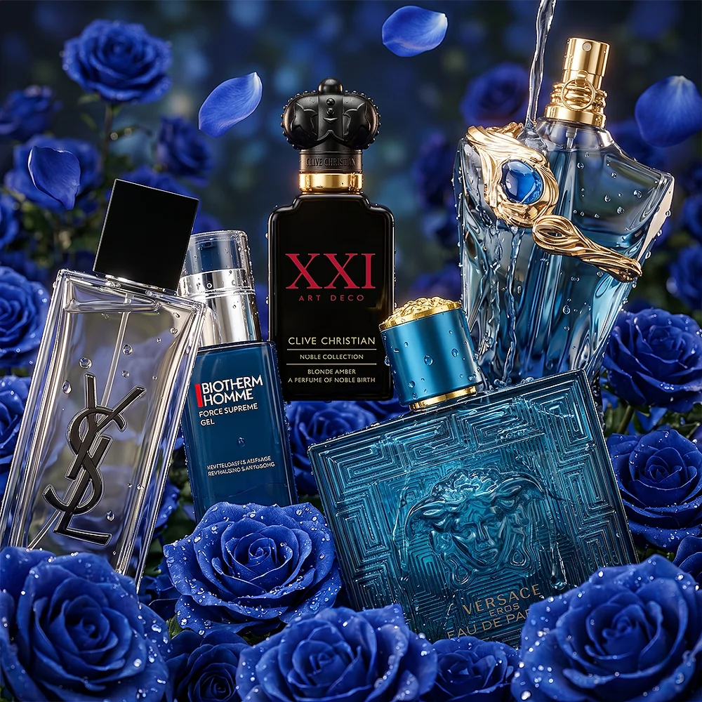 Promotiebeeld met een collectie van nieuwe luxe parfums en cosmetica.