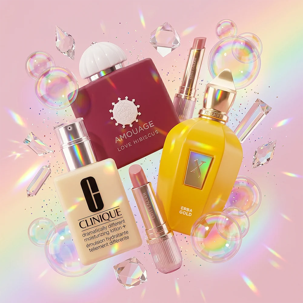 Promotiebeeld met een collectie van nieuwe luxe parfums en cosmetica.